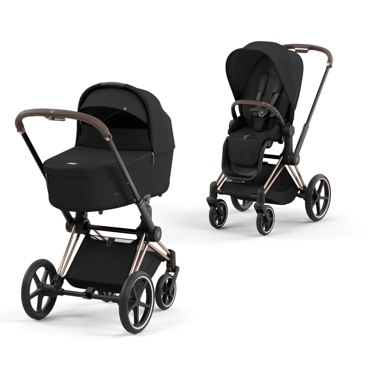 Cybex Priam IV Rosegold 2-in-1 Stroller Sepia Black with Lux Carry Cot